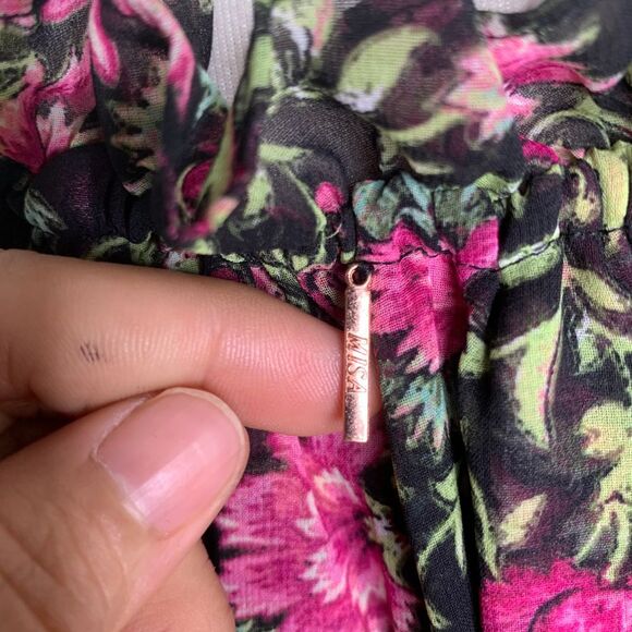 MISA Los Angeles Floral Long Sleeve Ruffle Mini Dress Pink‎ boho summer Size M - Picture 3 of 6